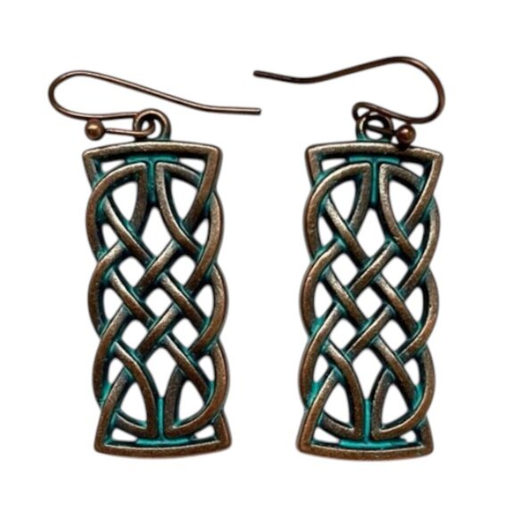 Celtic Knot Bronze and Teal Earrings - Picture 1 of 6